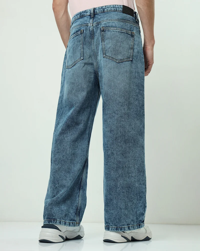 bewakoof  Men's Blue Washed Super Baggy Fit Jeans for Men | Best Price UAE